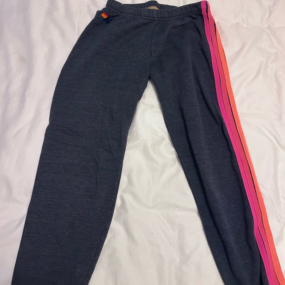 Aviator Nation Navy Sweatpants with Yellow and Orange Accents